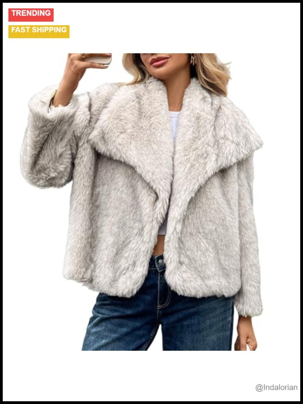 Faux Fur Coat Lapel Fluffy Jacket Long Sleeve Furry Overcoat Winter Warm Shaggy